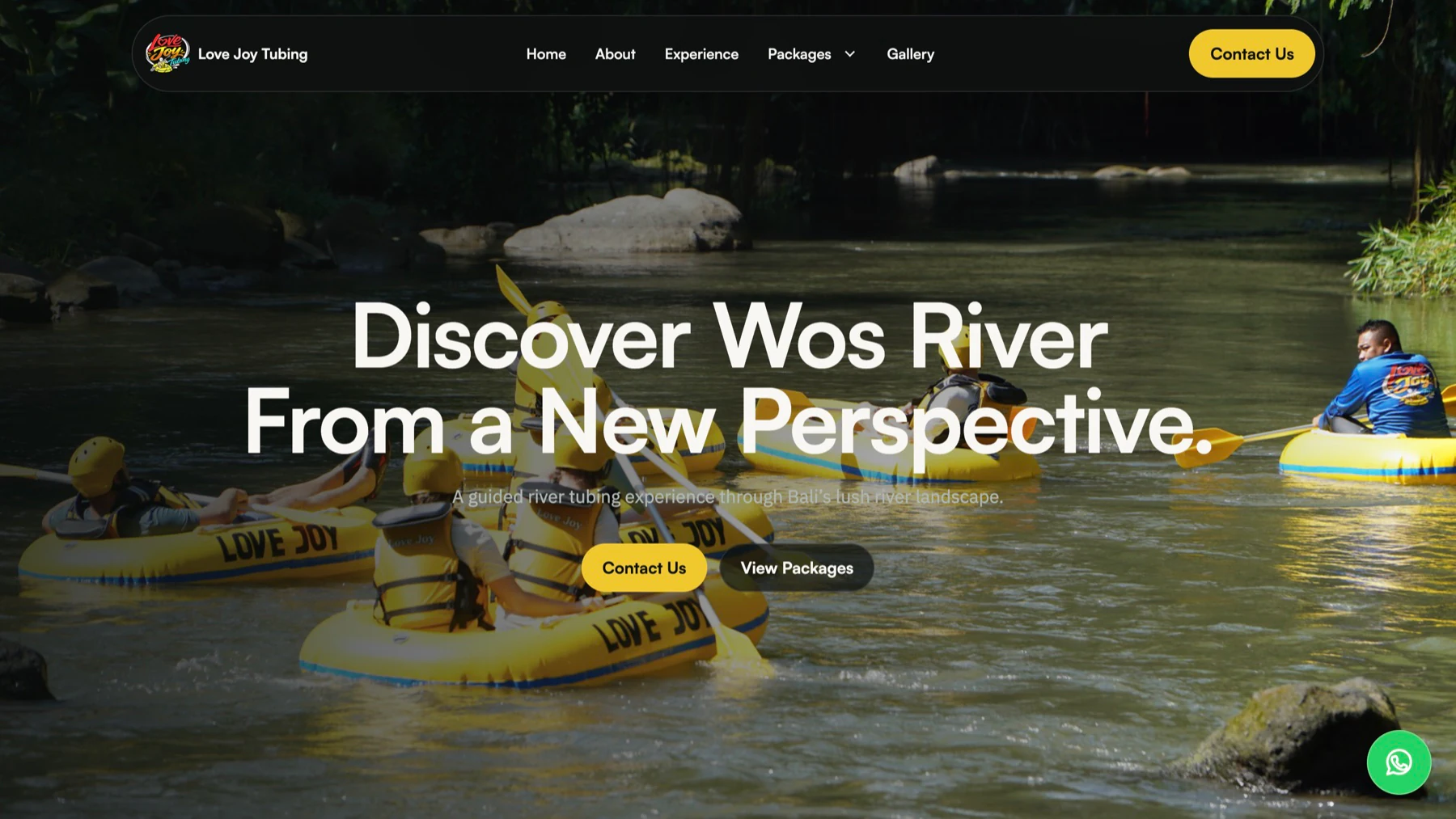 Tampilan hero website Love Joy Tubing