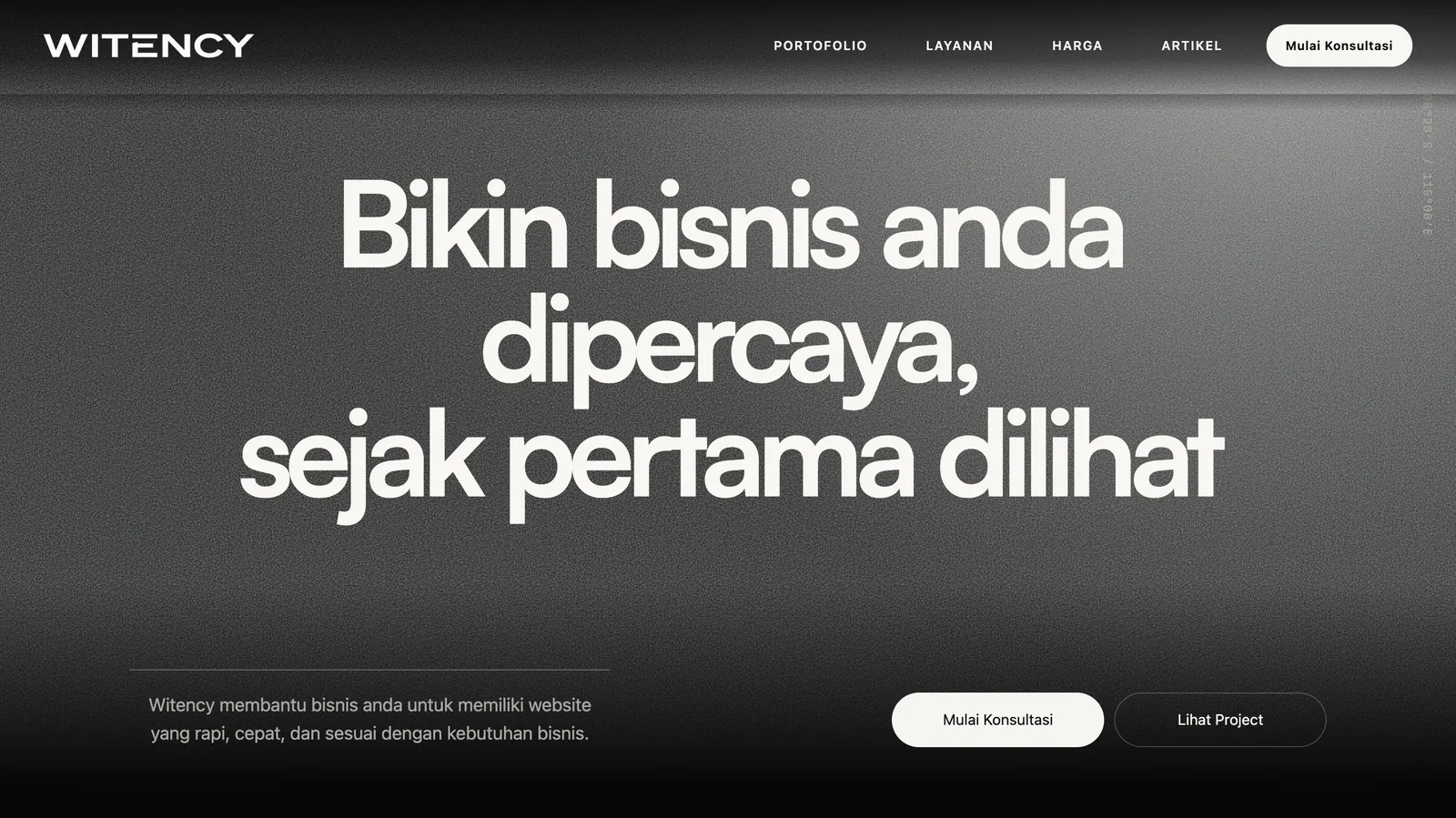 Tampilan hero website Witency